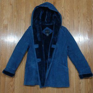 SEQUENCE Women Coat Jacket Blue Suede Leather